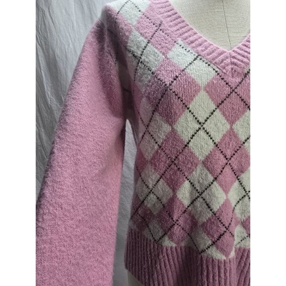 Point Zero XL Nicole Benisti Pink And White Argyle Sweater- Y2K- XL fits Smaller - Picture 5 of 16